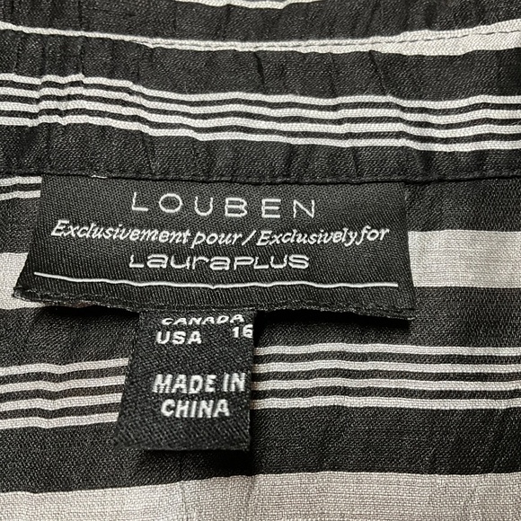 LOUBEN Linen Blend Button Front Sleeveless Shirt Black & Silver Stripes US Sz 16 - Picture 4 of 9